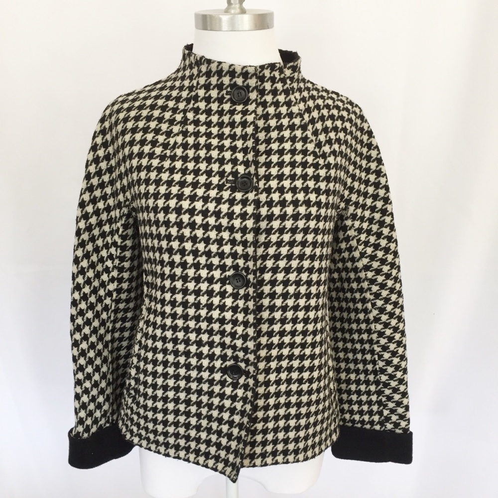 TALBOTS HOUNDSTOOTH WOMENS BUTTON FRONT JACKET SIZE XS